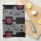 Linge De Cuisine Colonnes Moyenne Rétro - Boîtes Maroon (Quart Plié)