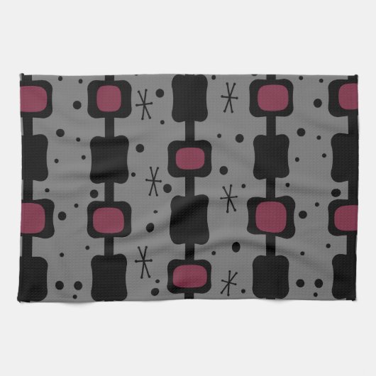 Linge De Cuisine Colonnes Moyenne Rétro - Boîtes Maroon (Horizontal)