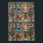 Linge De Cuisine Coloré Vintage Père Noël Collage<br><div class="desc">Coloré vintage répétition motif de vacances avec collage de cartes de voeux victoriennes restauré illustrations représentant des scènes festives du Père Noël.</div>