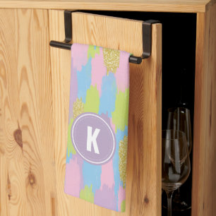 Linge De Cuisine Colorful Abstrait Brushstrokies Motif Monogramme