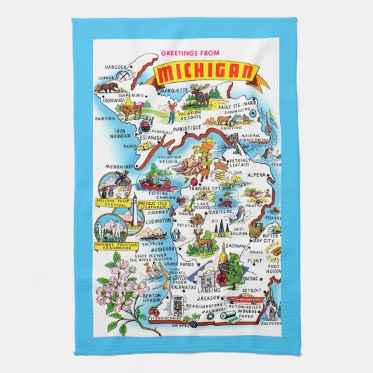 Linge De Cuisine Colorful Michigan Map (Vertical)