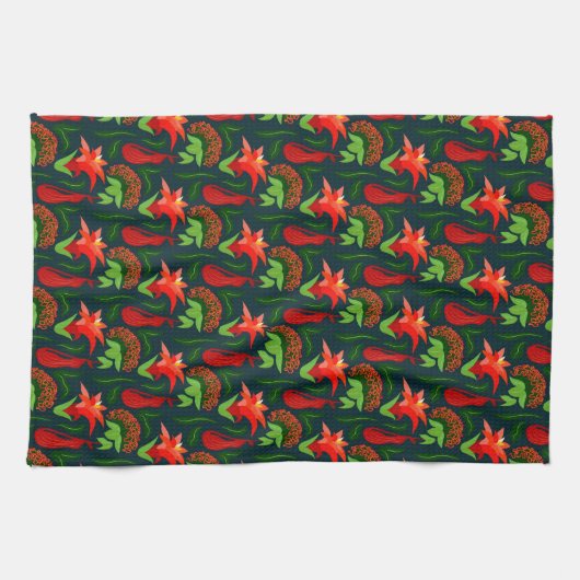 Linge De Cuisine Colourful Exotic Flowers Leaves Pattern-23187 (Horizontal)