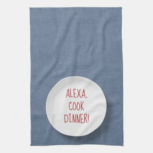 Linge De Cuisine Commande Alexa humour sur assiette (Vertical)