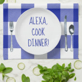 Linge De Cuisine Commande Alexa humour sur carreaux de bison (Plié)