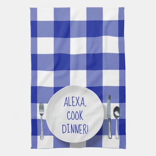 Linge De Cuisine Commande Alexa humour sur carreaux de bison (Vertical)