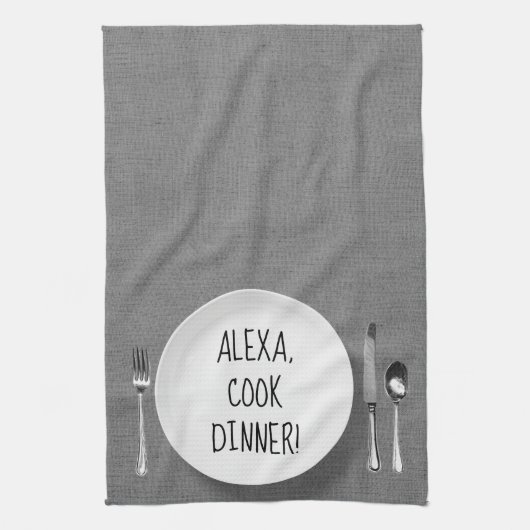Linge De Cuisine Commande Alexa humour sur gris (Vertical)