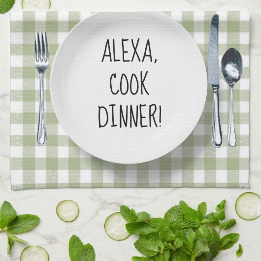 Linge De Cuisine Commande Alexa sur En vichy vert (Plié)