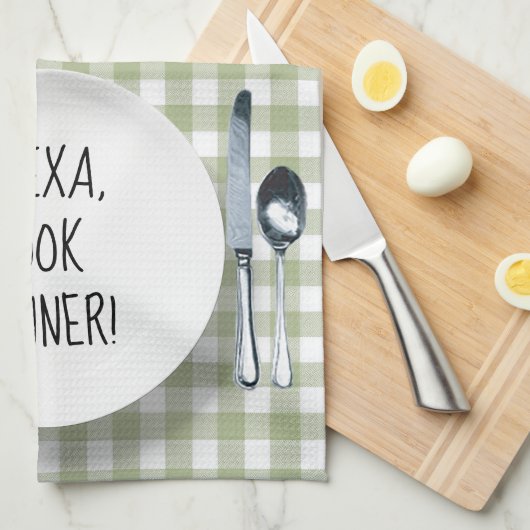 Linge De Cuisine Commande Alexa sur En vichy vert (Quart Plié)