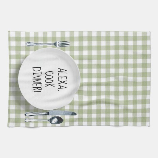 Linge De Cuisine Commande Alexa sur En vichy vert (Horizontal)