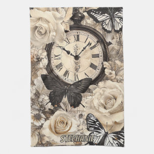 Linge De Cuisine Compas vintage et papillon - Papier rustique (4)