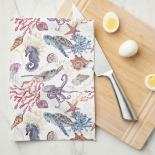 Linge De Cuisine Composition de aquarelle sous-marine Série Design 