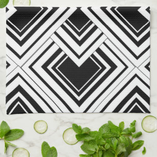 Linge De Cuisine Conception Art Déco noir et blanc
