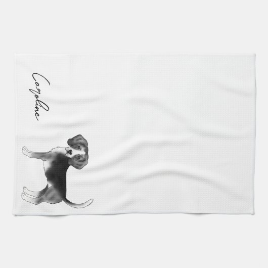 Linge De Cuisine Conception beagle Chien En Noir Et Blanc Avec Nom (Horizontal)