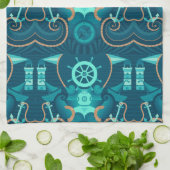 Linge De Cuisine Conception bleue nautique (Plié)