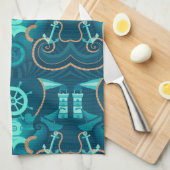 Linge De Cuisine Conception bleue nautique (Quart Plié)