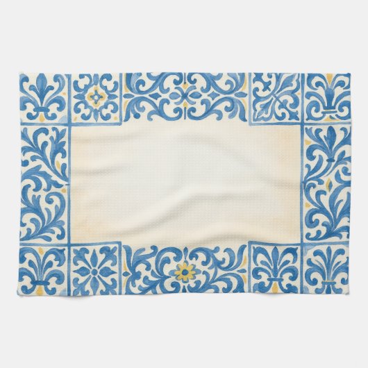Linge De Cuisine Conception d'aquarelle fixe portugaise Azulejo (Horizontal)