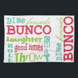 Linge De Cuisine Conception d'art de souterrain de Bunco<br><div class="desc">Conception graphique de bunco d'art multicolore de souterrain d'amusement. La couleur d'arrière - plan peut être changée. Featured sont les amis de mots, le bunco, la matrice, le jet, le lancer, le conversation, le rire et les bons temps. Fait un grand et intelligent prix ou cadeau. Grand pour votre prochain...</div>