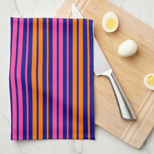 Linge De Cuisine Conception de bandes verticales orange bleu rose (Quart Plié)