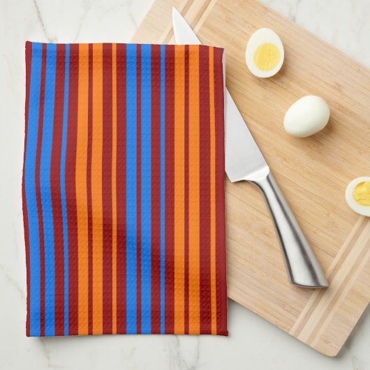Linge De Cuisine Conception de bandes verticales orange rouge bleu (Quart Plié)