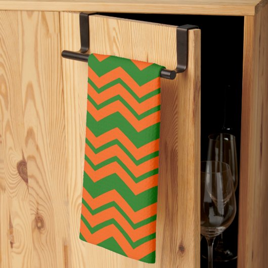 Linge De Cuisine Conception de chevron en zigzag vert orange (Pliage en tiers)