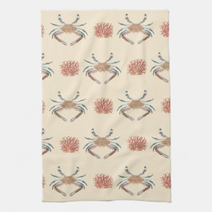 Linge De Cuisine Conception de crabe et de corail vintage