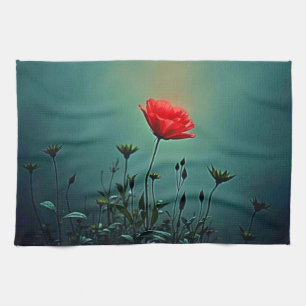 Linge De Cuisine Conception de Fleur Rouge Épanouie dans la Brume S
