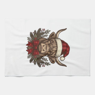 Linge De Cuisine Conception de gravure vintage de vache des Highlan