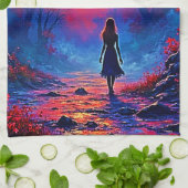 Linge De Cuisine Conception de la solitude de la fille de la forêt  (Plié)