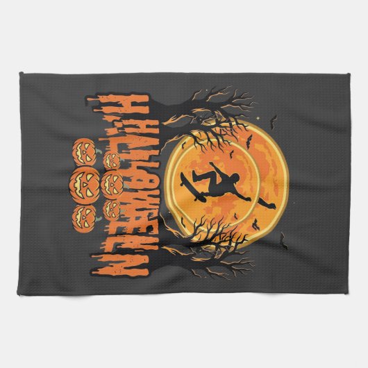 Linge De Cuisine Conception de Lune de Skateboard d'Halloween Hallo (Horizontal)