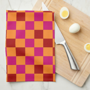 Linge De Cuisine Conception de motif à carreaux rouge orange rose