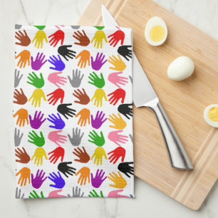 Linge De Cuisine Conception de motif à empreintes de main colorées