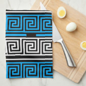 Linge De Cuisine Conception de motif de frise à clé grecque bleu no (Quart Plié)
