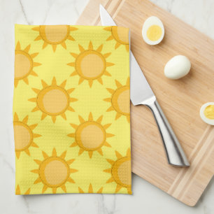 Linge De Cuisine Conception de motif de soleil ensoleillé sur jaune