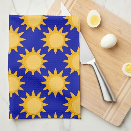 Linge De Cuisine Conception de motif de soleil sur fond bleu (Quart Plié)