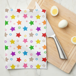 Linge De Cuisine Conception de motif d'étoiles colorées blanc
