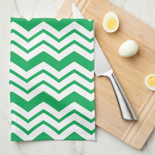 Linge De Cuisine Conception de motif en chevron zigzag blanc vert (Quart Plié)