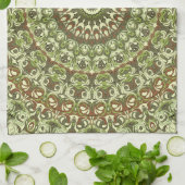 Linge De Cuisine Conception de motif mandala de couleur vert terre (Plié)