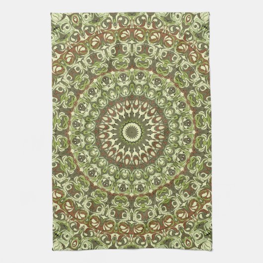 Linge De Cuisine Conception de motif mandala de couleur vert terre (Vertical)