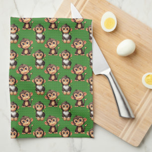 Linge De Cuisine Conception de motif singe vert