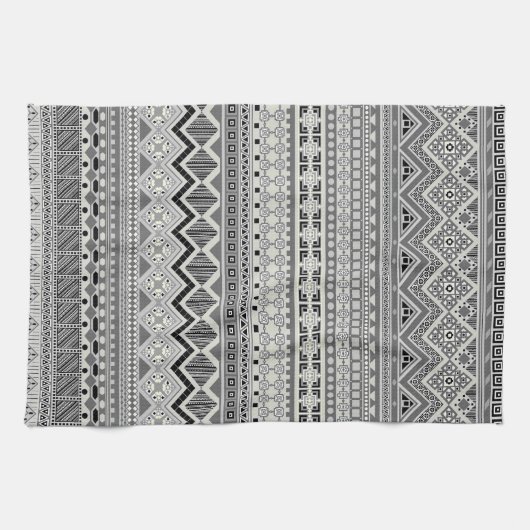 Linge De Cuisine Conception de motifs aztèques gris blanc (Horizontal)
