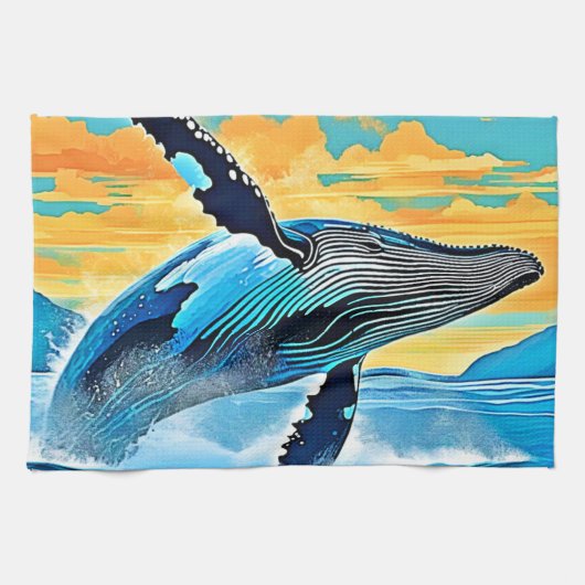 Linge De Cuisine Conception de saut de liberté océanique de baleine (Horizontal)