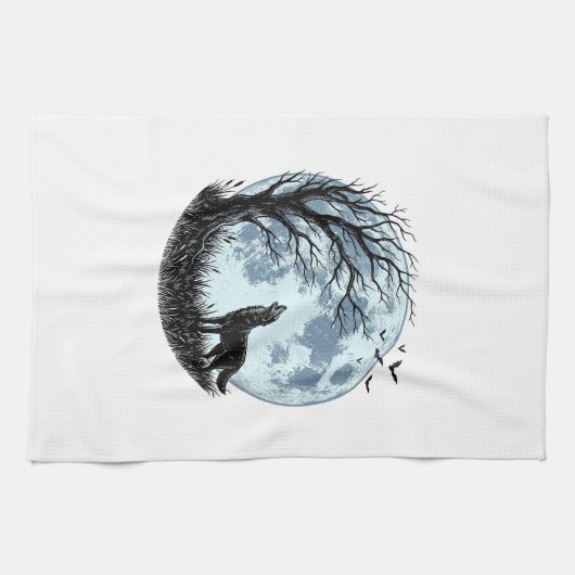 Linge De Cuisine Conception de silhouette d'arbre de lune hurlement (Horizontal)