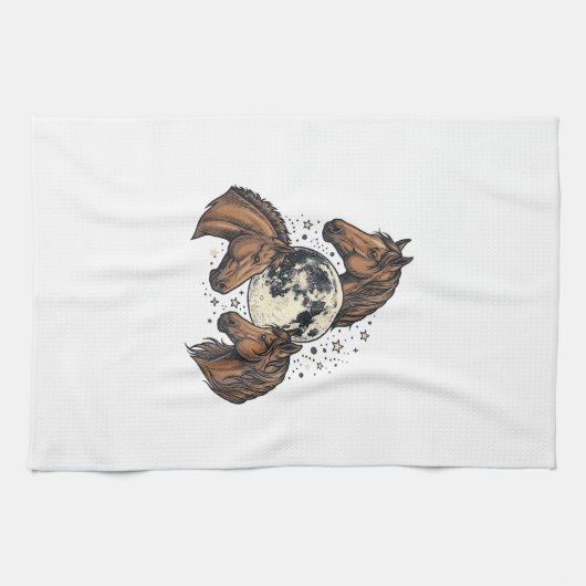Linge De Cuisine Conception de T-Shirt Vectoriel Cheval Lune Gravée (Horizontal)
