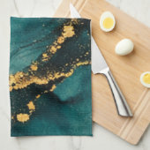 Linge De Cuisine Conception d'encre alcoolique Deep Teal & Gold Flu (Quart Plié)