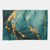Linge De Cuisine Conception d'encre alcoolique Deep Teal & Gold Flu (Horizontal)