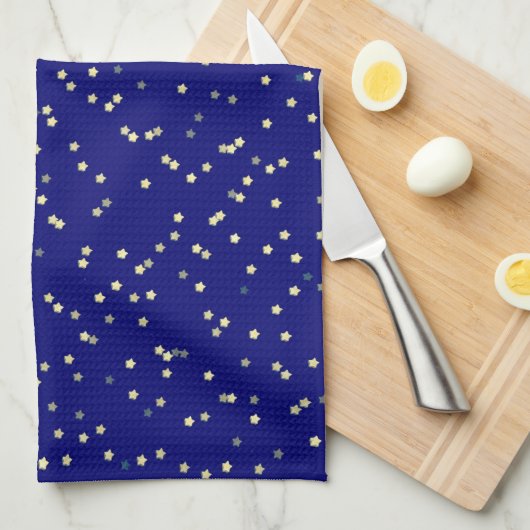 Linge De Cuisine Conception d'étoile d'or sur bleu (Quart Plié)
