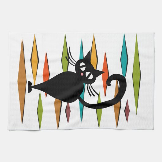 Linge De Cuisine Conception du chat noir du milieu du siècle (Horizontal)