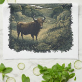 Linge De Cuisine Conception Écosse : Vache des Highlands, château e (Plié)