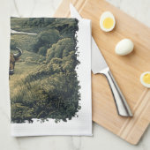 Linge De Cuisine Conception Écosse : Vache des Highlands, château e (Quart Plié)