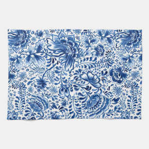 Linge De Cuisine Conception florale bleue et blanche